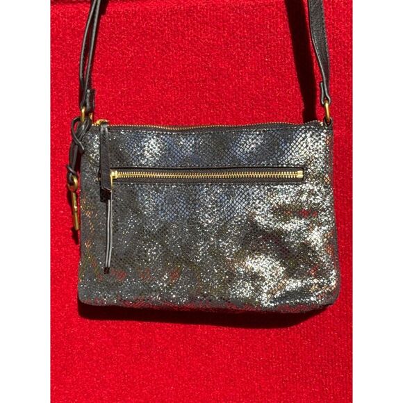 Fossil Metallic Crossbody Bag /purse With Snake Print Accents & Adjustable Strap - Picture 3 of 14